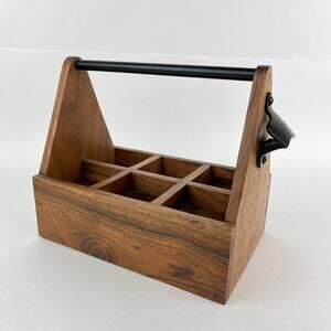 Tommy Bahama Solid Walnut Beer Bottle Caddy With Bottle Opener